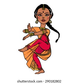 Indian woman dancing. vector illustration isolated background