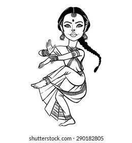 Indian woman dancing. vector illustration isolated background