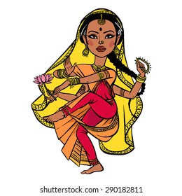 Indian woman dancing. vector illustration isolated background