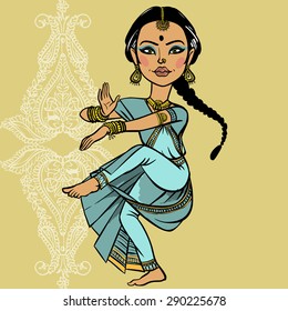 Indian woman dancing. vector illustration 