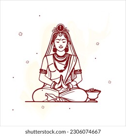Indian Woman Doing puja line art vector 