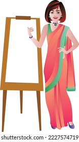 Indian woman executive, an entrepreneur, teacher, bold and beautiful on duty. working woman, Asian in saree