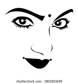 Indian Woman Face with bindi - vector illustration