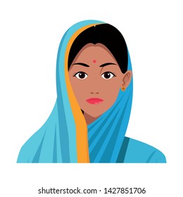 indian woman face with hiyab profile picture avatar cartoon character portrait vector illustration graphic design