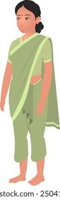 Indian woman with Green saree cartoon character Indian Young Female Character for Cartoon , Indian poor girl character vector , Indian Woman character