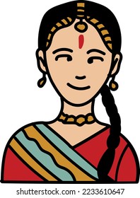 Indian woman hand drawn icon vector design