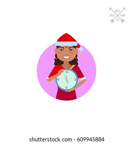 Indian woman holding clock