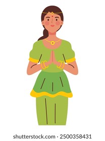 indian woman making in a namaste gesture isolated