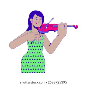 Indian woman in retro dress playing violin with passion 2D cartoon character. Musical talent. Classical musician female isolated person flat vector on white background. Spot illustration colorful