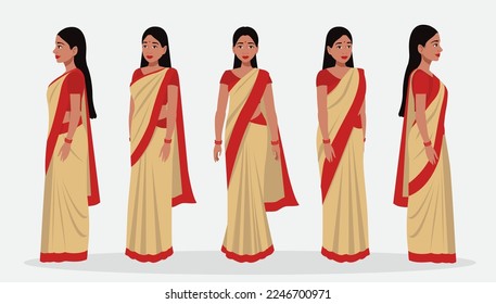 Indian woman with saree character set, All Views