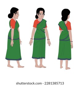 Indian woman with saree character set, All Views