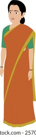 Indian woman in saree front view. young traditional wife with bangles. Brown adult woman wearing saree standing on flat floor. full length female character in saree and blouse.