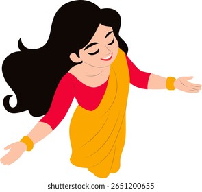 Mulher indiana Saree acolhedora gesto ilustração, feliz vasant Panchami