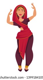 Indian woman in sari dancing tradition and customs of India