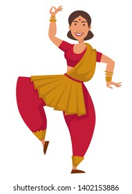 Indian woman in sari dancing traditional dance isolated female character