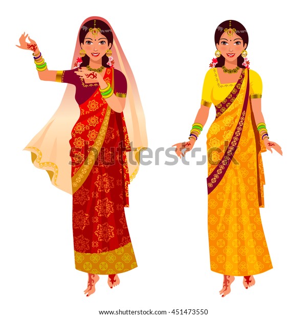 Indian Woman Sari Traditional Dress Isolated Stock Vector (Royalty Free ...