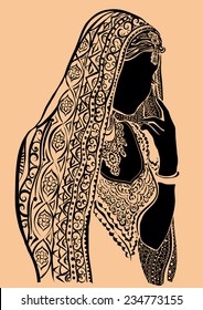 Indian Woman. Silhouette Of Woman.