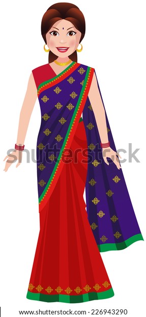 Indian Woman Standing Traditional Half Half Stock Vector (Royalty Free ...