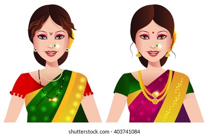 Indian woman from state of Maharashtra in two different traditional saree