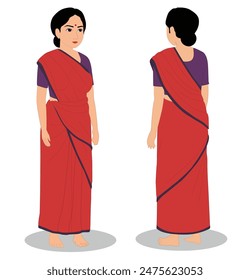 indian woman three quarter front and back view cartoon character design