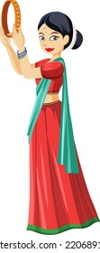Indian woman in traditional clothing in Karva chauth festival theme illustration