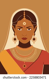 Indian woman in traditional clothing. Vector illustration of a beautiful Indian woman. wall art print poster