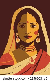 Indian woman in traditional dress. Vector illustration of a beautiful Indian woman. wall art print poster