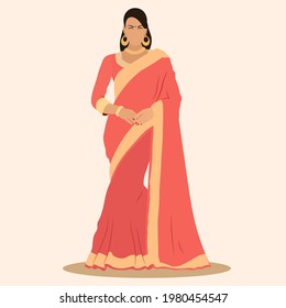 Indian woman in traditional sari for Diwali festival hindu, Beautiful faceless model from India vector illustration 