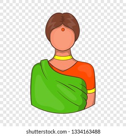 Indian woman in traditional Indian sari icon in cartoon style on a background for any web design 