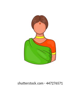 Indian woman in traditional Indian sari icon in cartoon style on a white background