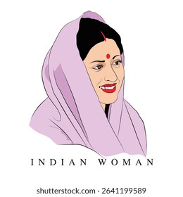 An Indian woman vector face, An illustration of simple Indian fashion, A vector drawing of Indian cultured lady