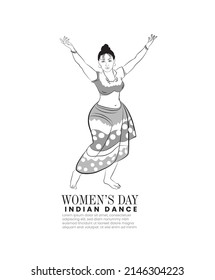 Indian woman vector illustration, Line drawing of beautiful lady, Dancing pose of female dancer