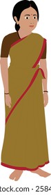 Indian woman vector illustration. North Indian woman in saree full length standing cartoon character design. Indian, Bengali wife character design for 2D animation. 