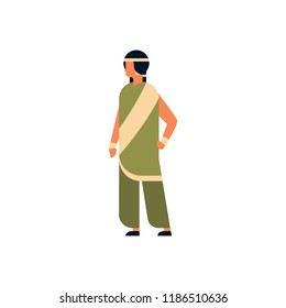indian woman wearing national traditional clothes sari hindu female cartoon character full length isolated flat vector illustration