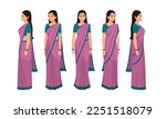Indian Woman Wearing Saree, Character Front, side, view and explainer animation poses