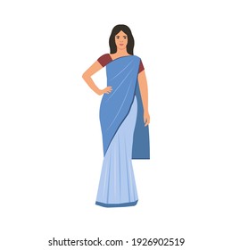 An Indian woman wearing a traditional beautiful saree. Vector illustration isolated on white background