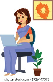 Indian woman working from home. in corona virus pandemic.