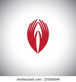 Indian woman's hand greeting posture of namaste - vector graphic. This graphic icon can also represent meditation practice, offering prayers to god, respect to others, welcoming guests, yoga mudra