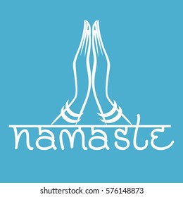 Indian Womans Hand Greeting Posture Of Namaste, Vector Illustration