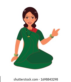 Indian Women character design  Women sitting in ground   wearing traditional saree in village  Vector art Indian women and tradition dress  