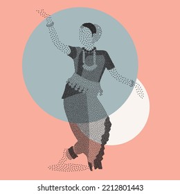 Indian Women Dancing made from dots. vector illustration.