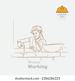 indian women doing construction work line drawing