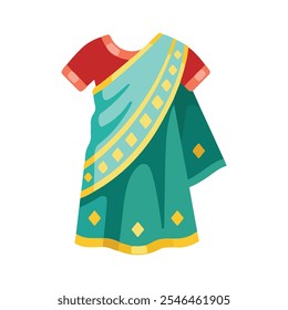 Indian women dressed up in a sari isolated on white background. Gorgeous Indian women wearing colorful saree. Vector illustration. 