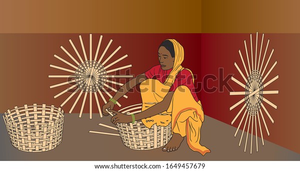 Indian women making hand
made basket