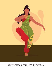 Indian women and man dancing vector isolated. Indian dancers vector silhouette. Indian cartoon dancers diferrent pose icons. Indian people dancing India, dance, show, party, movie, cinema, cartoon