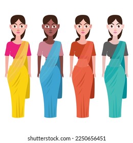 Indian Women Saree Ethnic Wear Cartoon Character Icon Illustration Sign Symbol Design Vector