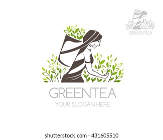 Indian women tea picker vector logo template