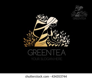 Indian women tea picker vector logo template