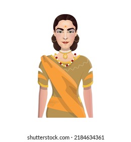 Indian women in traditional sari dress. Detailed character illustration.