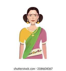 Indian women in traditional sari dress. Detailed character illustration.
